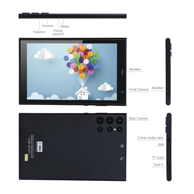 C idea جهاز كمبيوتر لوحي بنظام أندرويد 8 بوصة 8GB RAM 512GB ROM Quad Core 800*1280 HD Tablet مع WIFI/SIM Card CM822 (أسود)