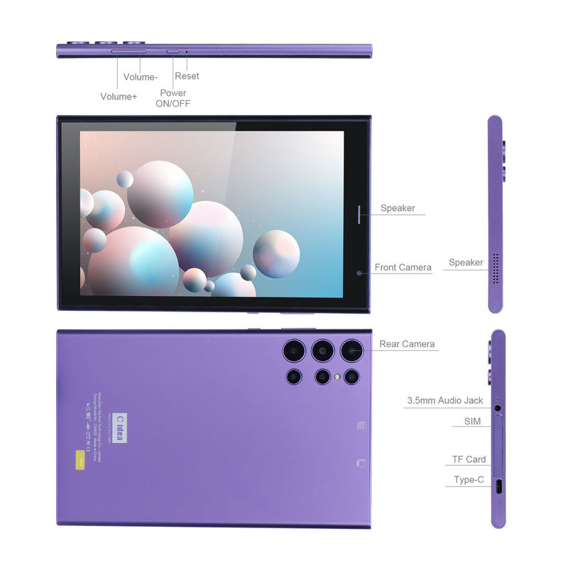 C Idea جهاز كمبيوتر محمول للكمبيوتر اللوحي 8 بوصة مع حالة بطارية 5000mAh حياة الكاميرا المزدوجة 5MP + 8MP فتحة بطاقة SIM الأرجواني