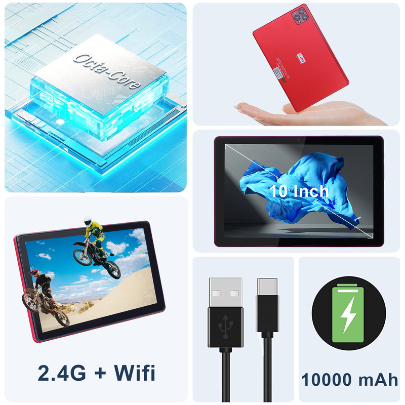 فكرة سي 10 بوصة أندرويد 12 Tablet 8GB RAM 256GB ROM موديل CM8000PLUS الأحمر