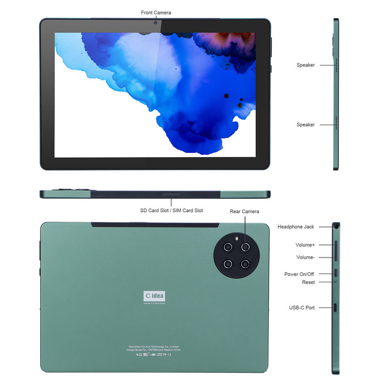 C idea 9.7 بوصة أندرويد 12 Tablet 8GB RAM 512GB ROM نموذج CM7800 أخضر