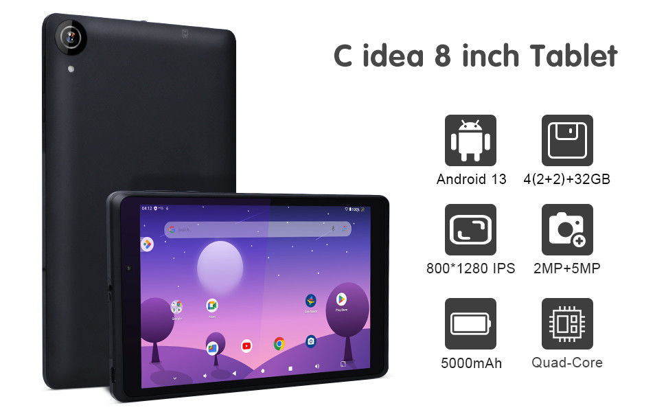C idea Youth 8 Inch Tablet Android 13 مع شاشة ضوء أزرق، واي فاي، 32GB + 64GB، 800*1280 IPS incell CM826