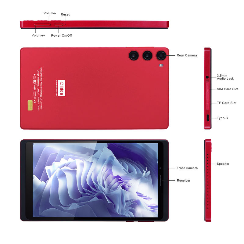 C Idea Tablet 7 Inch 6GB RAM 128GB ROM مع SIM جهاز كمبيوتر لوحي أندرويد للطلاب CM525 الأحمر