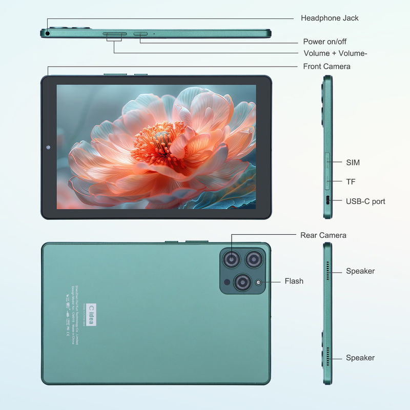 C idea 9 بوصة أندرويد 12 Tablet 8GB RAM 512GB ROM 5MP + 8MP كاميرا مزدوجة WIFI Tablet مع SIM CM915 (الأخضر)