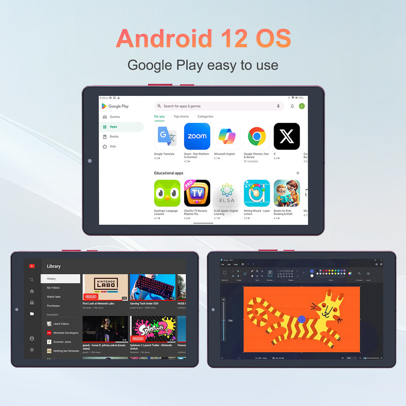 C idea 9 بوصة أندرويد 12 Tablet 8GB RAM 512GB ROM 5MP + 8MP كاميرا مزدوجة WIFI Tablet مع SIM CM915 (الأحمر)