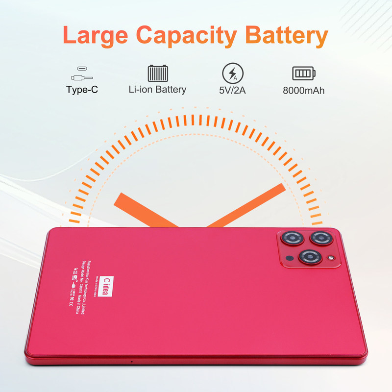 C idea 9 بوصة أندرويد 12 Tablet 8GB RAM 512GB ROM 5MP + 8MP كاميرا مزدوجة WIFI Tablet مع SIM CM915 (الأحمر)