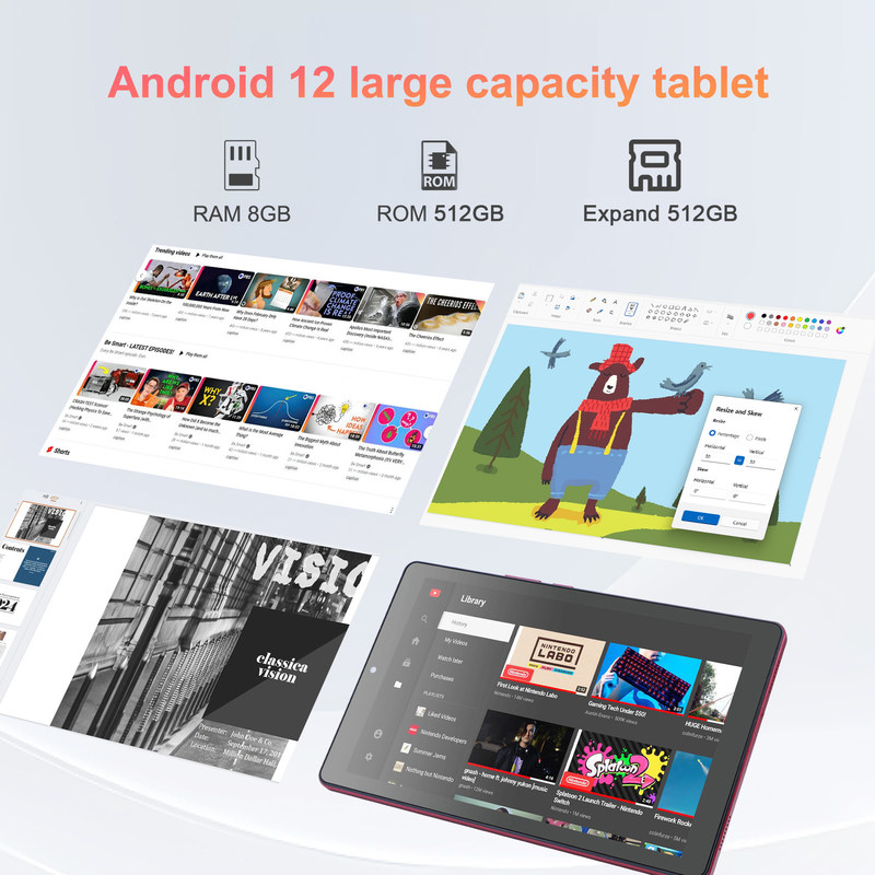 C idea 9 بوصة أندرويد 12 Tablet 8GB RAM 512GB ROM 5MP + 8MP كاميرا مزدوجة WIFI Tablet مع SIM CM915 (الأحمر)