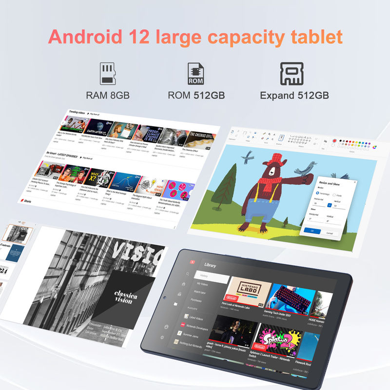 C idea 9 بوصة أندرويد 12 Tablet 8GB RAM 512GB ROM 5MP + 8MP جهاز كمبيوتر لاسلكي ذو كاميرا مزدوجة WIFI Tablet مع SIM CM915 (رمادي)