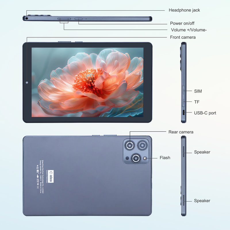 C idea 9 بوصة أندرويد 12 Tablet 8GB RAM 512GB ROM 5MP + 8MP جهاز كمبيوتر لاسلكي ذو كاميرا مزدوجة WIFI Tablet مع SIM CM915 (رمادي)