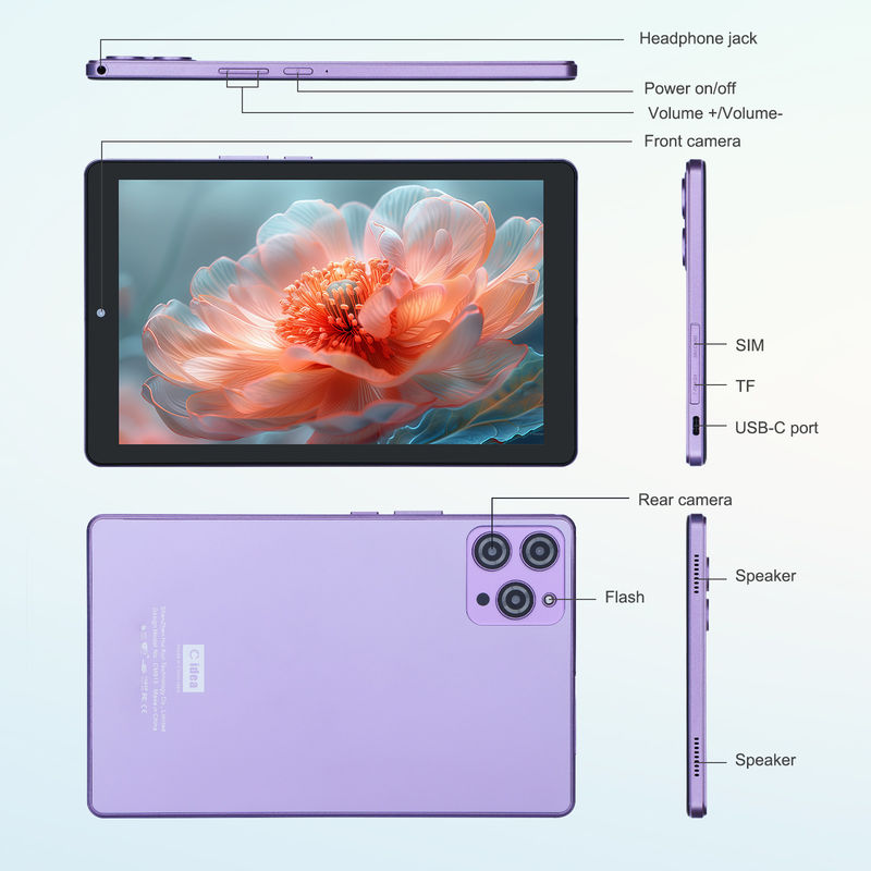 C idea 9 بوصة أندرويد 12 Tablet 8GB RAM 512GB ROM 5MP + 8MP جهاز كمبيوتر WIFI مزدوج الكاميرا مع SIM CM915 (البنفسجي)