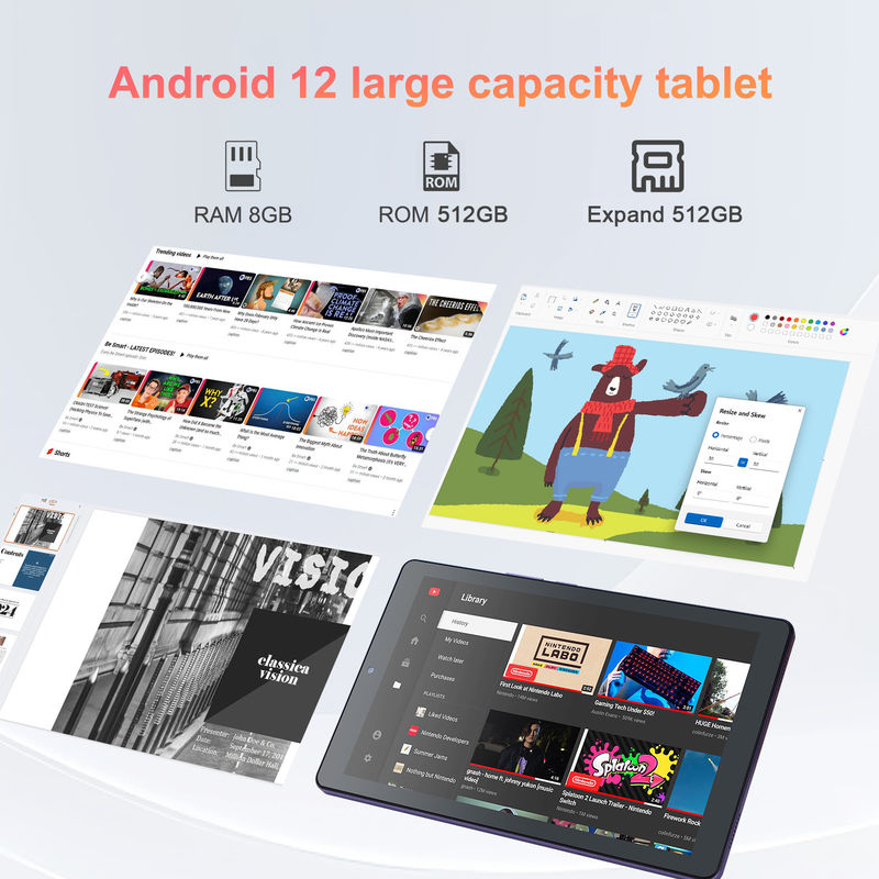 C idea 9 بوصة أندرويد 12 Tablet 8GB RAM 512GB ROM 5MP + 8MP جهاز كمبيوتر WIFI مزدوج الكاميرا مع SIM CM915 (البنفسجي)