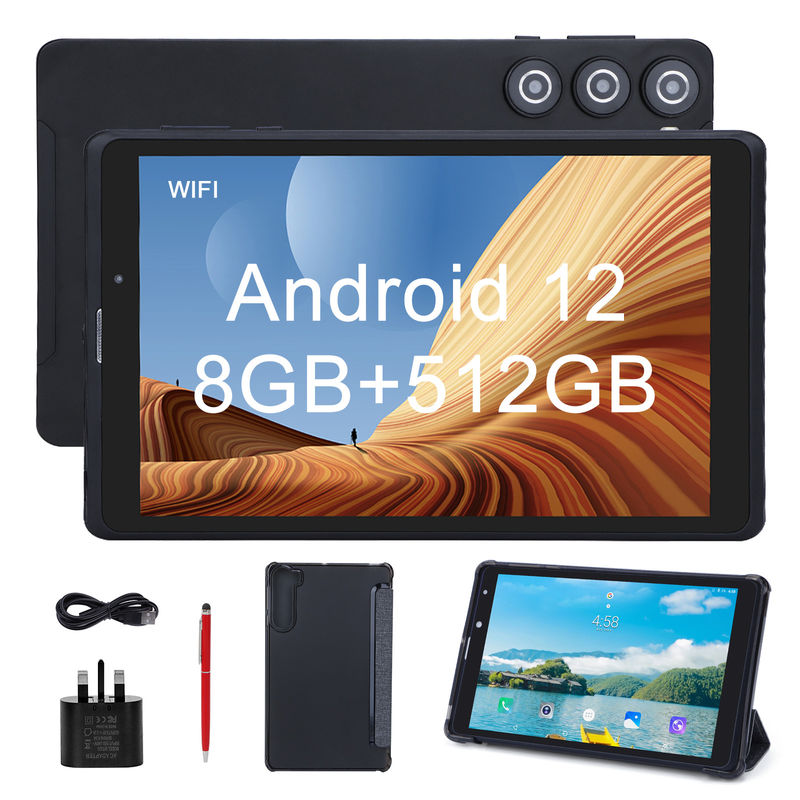 C idea 8 بوصة جهاز كمبيوتر لوحي أندرويد المصنع مع أندرويد 12 رباعي النواة 8GB + 512GB التخزين IPS HD العرض CM835 ((سوداء)