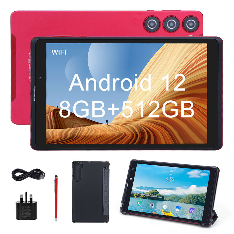 C idea 8 بوصة جهاز كمبيوتر لوحي أندرويد المصنع مع أندرويد 12 Quad Core 8GB + 512GB التخزين IPS HD Display CM835 ((أحمر))