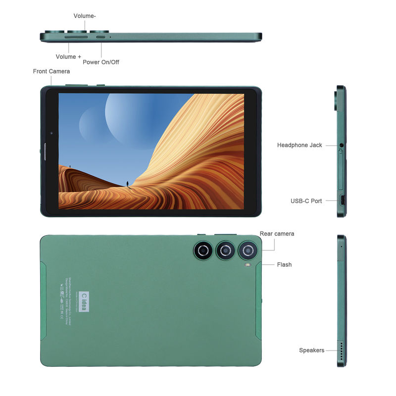 C idea 8 بوصة جهاز كمبيوتر لوحي أندرويد المصنع مع أندرويد 12 رباعي النواة 8GB + 512GB التخزين IPS HD العرض CM835 ((الخضراء)
