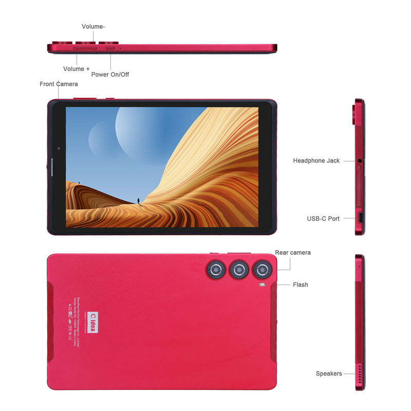 C idea 8 بوصة جهاز كمبيوتر لوحي أندرويد المصنع مع أندرويد 12 Quad Core 8GB + 512GB التخزين IPS HD Display CM835 ((أحمر))