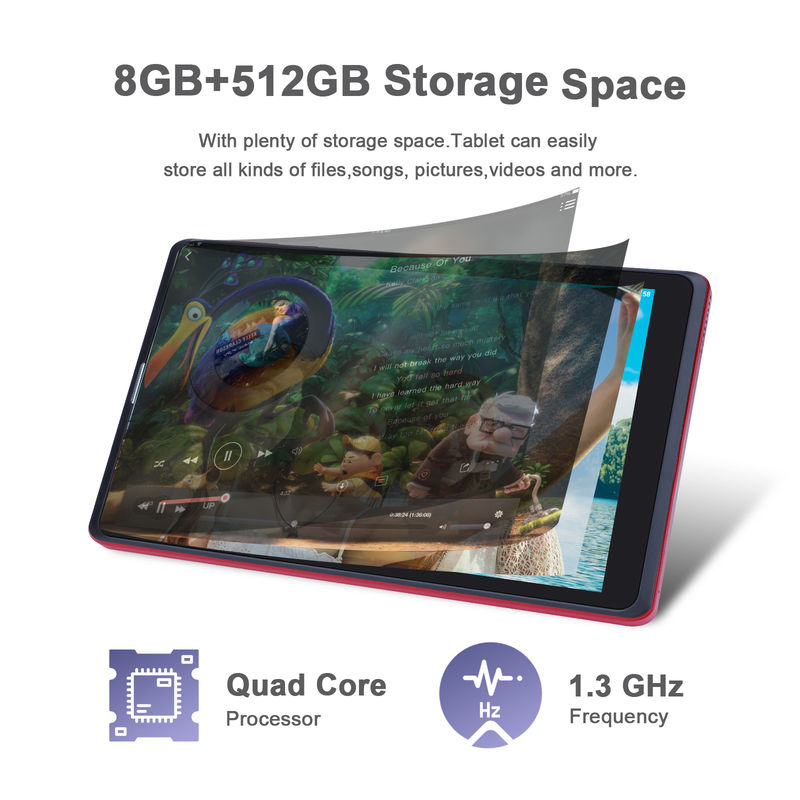 C idea 8 بوصة جهاز كمبيوتر لوحي أندرويد المصنع مع أندرويد 12 Quad Core 8GB + 512GB التخزين IPS HD Display CM835 ((أحمر))