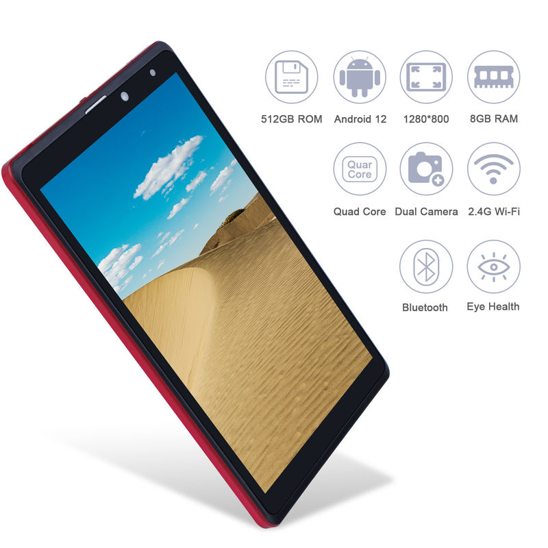 C idea 8 بوصة جهاز كمبيوتر لوحي أندرويد المصنع مع أندرويد 12 Quad Core 8GB + 512GB التخزين IPS HD Display CM835 ((أحمر))
