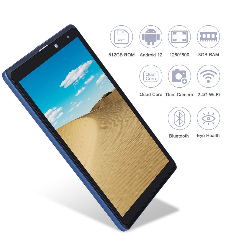 C idea 8 بوصة جهاز كمبيوتر لوحي أندرويد المصنع مع أندرويد 12 رباعي الوسط 8GB + 512GB التخزين IPS HD العرض CM835 ((الأزرق)