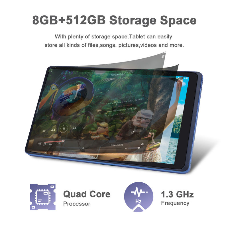 C idea 8 بوصة جهاز كمبيوتر لوحي أندرويد المصنع مع أندرويد 12 رباعي الوسط 8GB + 512GB التخزين IPS HD العرض CM835 ((الأزرق)
