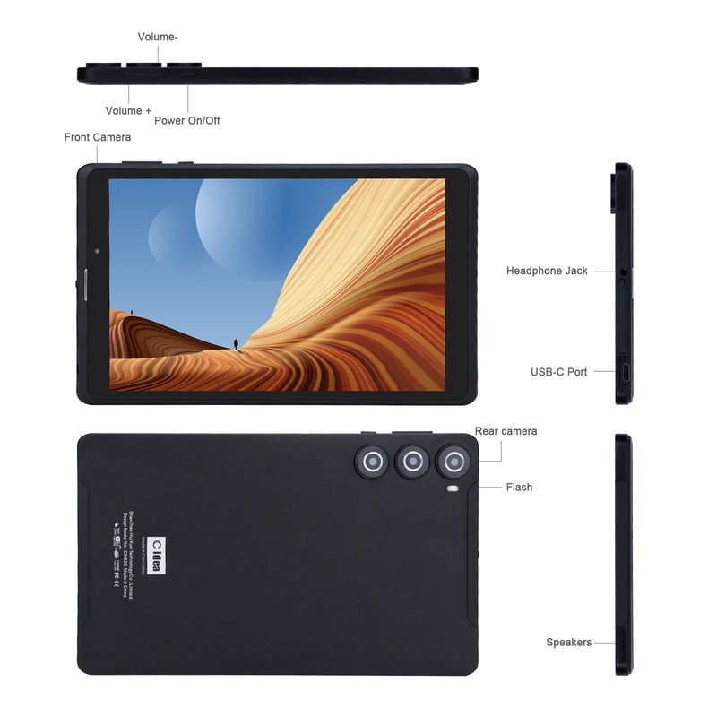 C idea 8 بوصة جهاز كمبيوتر لوحي أندرويد المصنع مع أندرويد 12 رباعي النواة 8GB + 512GB التخزين IPS HD العرض CM835 ((سوداء)
