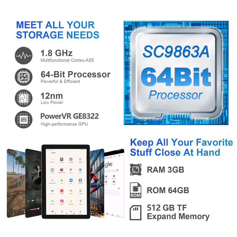 فكرة C 3GB ذاكرة الوصول العشوائي 64GB ROM 10 بوصة جهاز كمبيوتر لوحي أندرويد 512GB توسيع HD شاشة IPS CM9000 فضاء رمادي