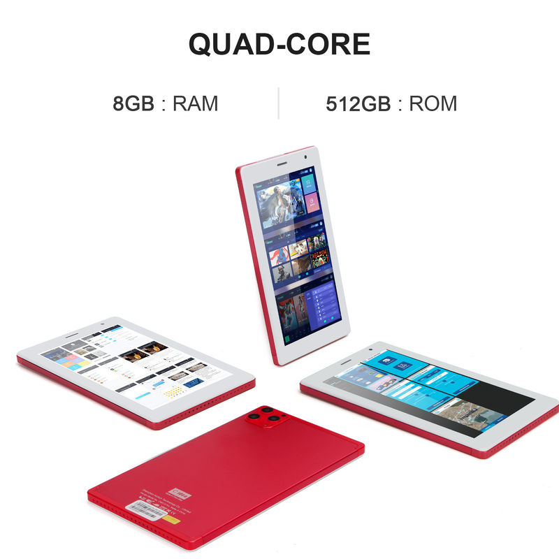 C idea جهاز كمبيوتر لوحي 7 بوصة 8GB RAM 512GB ROM معالج رباعي النواة كاميرا مزدوجة WiFi / BT للمراهقين مع الحالة CM513 (أحمر)