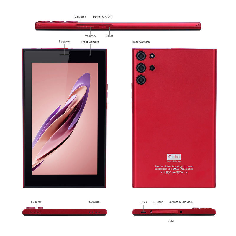 C idea جهاز كمبيوتر لوحي أندرويد 7 بوصة مع 6 رم + 128 روم تخزين 6000mAh عمر البطارية للأطفال والبالغين CM522 الأحمر