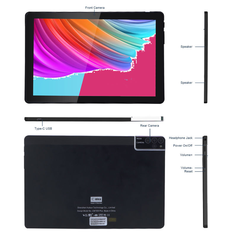 C idea 800x1280 IPS 10 بوصة جهاز كمبيوتر لوحي مع غلاف 256GB ROM رباعي النواة مزدوج 5MP + 8MP كاميرا HD IPS شاشة CM7000 الأسود
