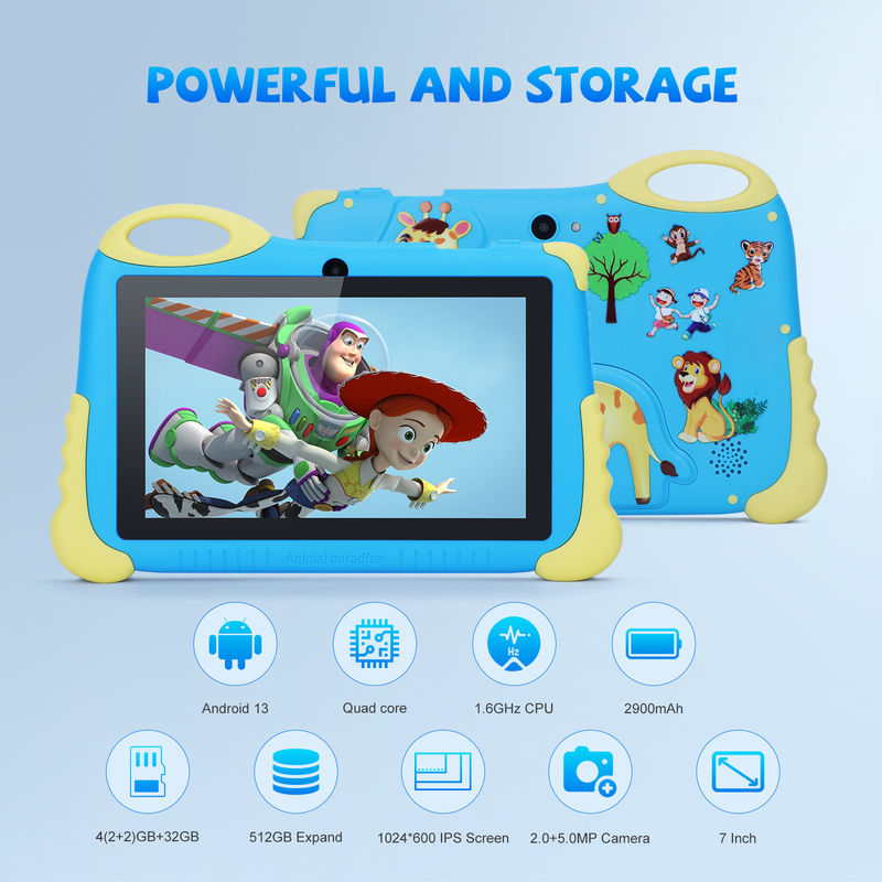 C Idea 7 بوصة Android Tablet لسن 3-7 توسيع 512GB Tablet Kidspad مع حالة CM92