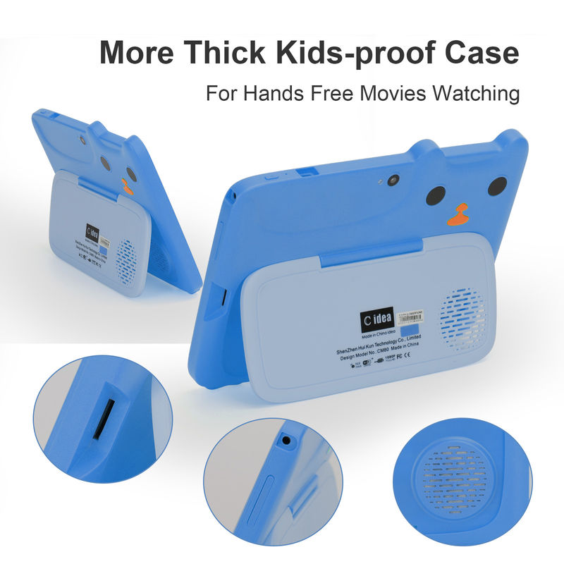 فكرة C دراسة الكمبيوتر اللوحي Kidspad 7 بوصة مع الحالة الصديقة للطفل 4GB + 64GB رباعي النواة 600 X 1024 IPS CM80 الأزرق