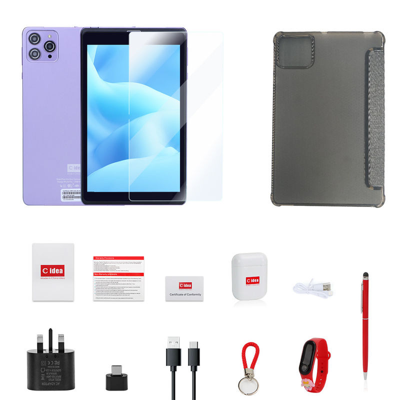 C Idea المحمول 8 في جهاز كمبيوتر لوحي بنظام أندرويد 8GB RAM 512 GB Android 12 Tablet IPS HD Display Quad Core CM818-Purple