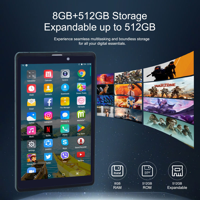 C idea 8 بوصة Android Tablet PC مع نظام التشغيل أندرويد 12 Quad Core CPU 8GB RAM 512GB Storage IPS HD Display CM818-Green