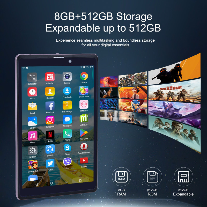 فكرة C 8 بوصة أندرويد 12 جهاز لوحي 8000mAh بطارية 5 + 8MP كاميرا 8GB ذاكرة الوصول العشوائي 512GB ROM للتعليم التعلم CM818-الورد