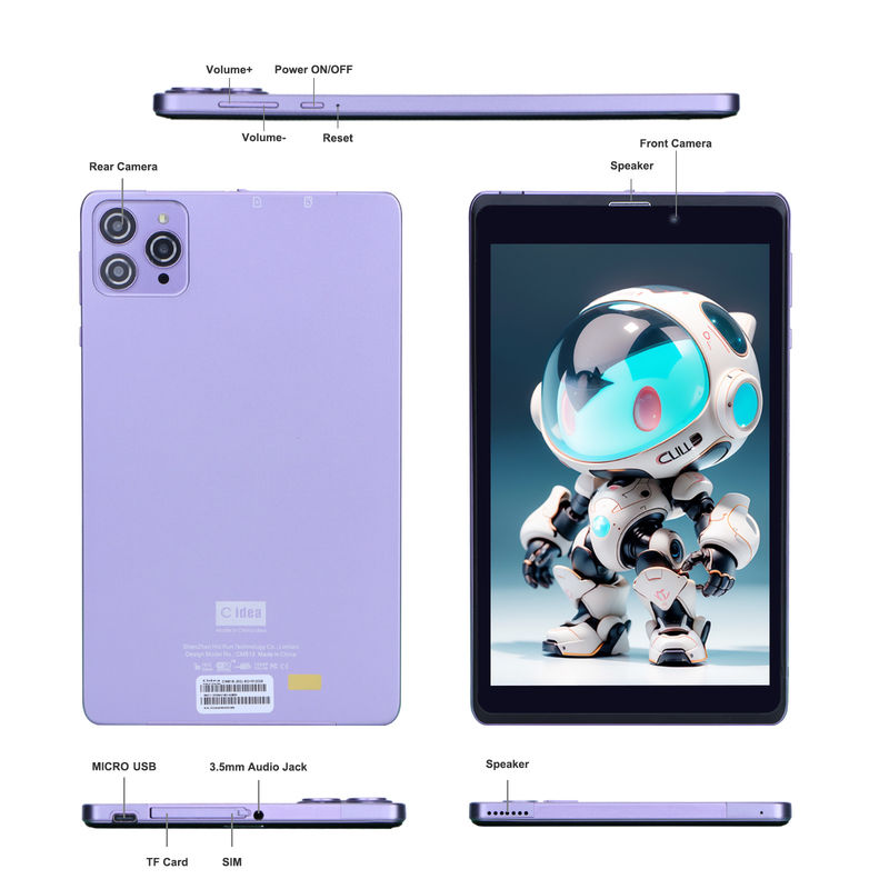 C Idea المحمول 8 في جهاز كمبيوتر لوحي بنظام أندرويد 8GB RAM 512 GB Android 12 Tablet IPS HD Display Quad Core CM818-Purple