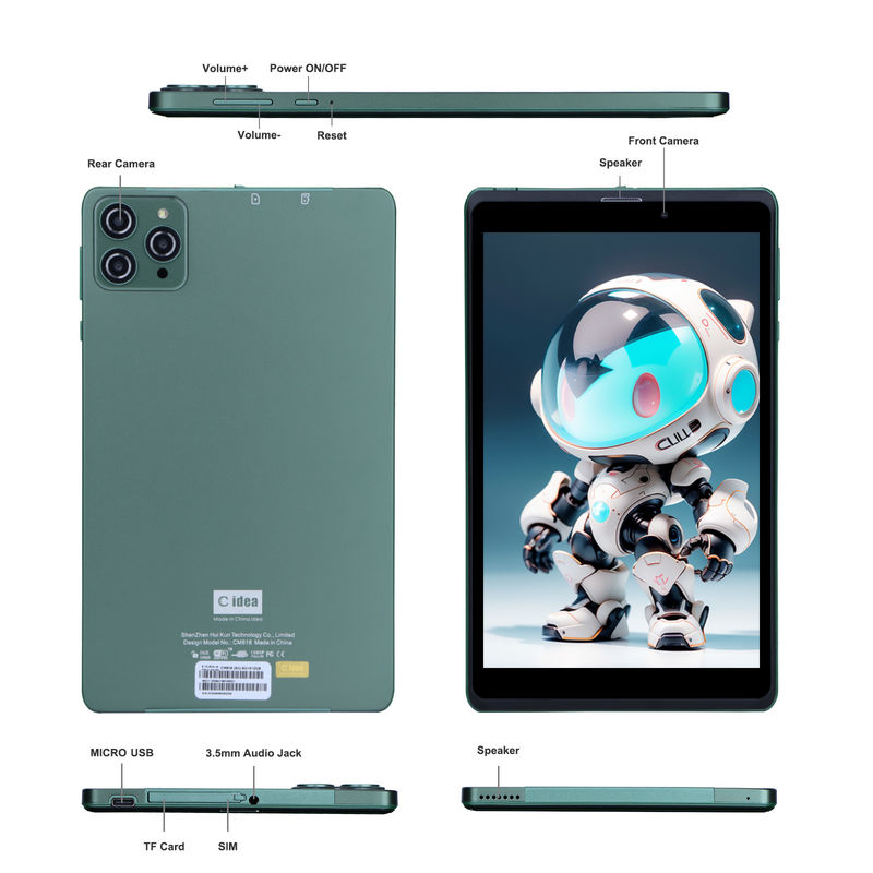C idea جهاز كمبيوتر محمول 8 بوصة أندرويد Tablet PC مع أندرويد 12 Quad Core CPU 8GB RAM 512GB Storage IPS HD Display CM818-Green