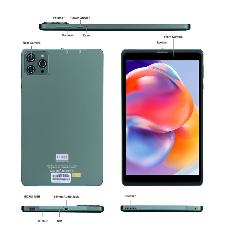 C idea 8 بوصة Android Tablet PC مع نظام التشغيل أندرويد 12 Quad Core CPU 8GB RAM 512GB Storage IPS HD Display CM818-Green