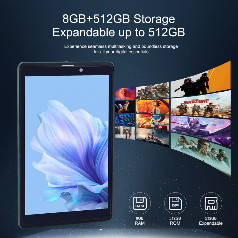 C idea 8 بوصة Android Tablet PC مع نظام التشغيل أندرويد 12 Quad Core CPU 8GB RAM 512GB Storage IPS HD Display CM818-Green