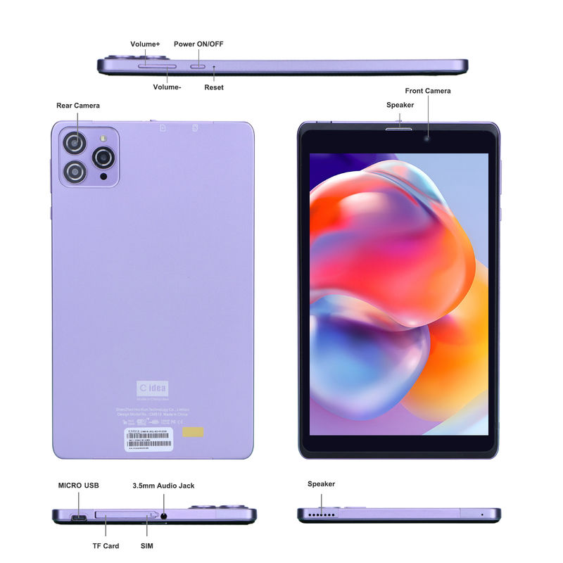 C Idea المحمول 8 في جهاز كمبيوتر لوحي بنظام أندرويد 8GB RAM 512 GB Android 12 Tablet IPS HD Display Quad Core CM818-Purple