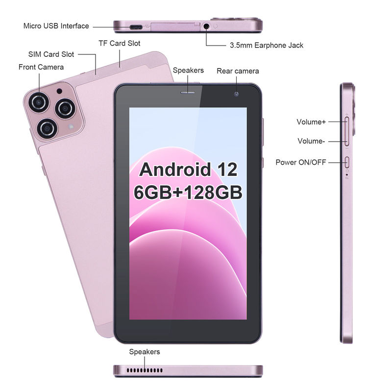 فكرة C 7 بوصة أندرويد أجهزة الكمبيوتر اللوحية الذكية 6+128GB رباعية النواة WiFi Tablet HD الشاشة اللمسية للمراهقين CM515 ((الزهري)