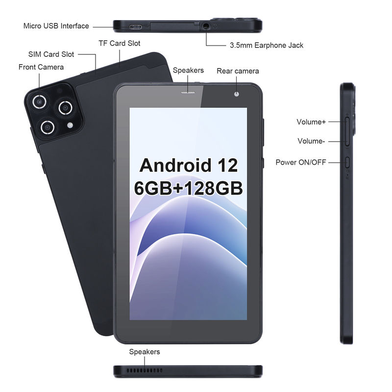 C Idea Android Tablets 6+128GB Quad Core 7 Inch Tablet PC للطلاب CM515 ((أسود)