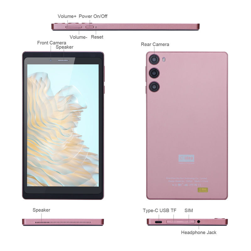C Idea Android 12 Tablet 6GB RAM 128GB ROM مع SIM 7 بوصة جهاز كمبيوتر لوحي للطلاب CM525 وردي