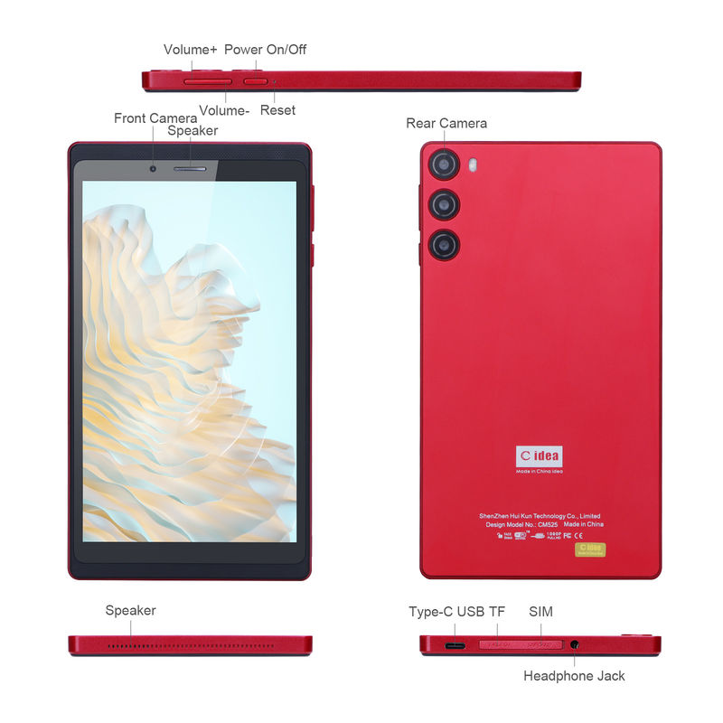 C Idea Tablet 7 Inch 512GB مع SIM جهاز كمبيوتر لوحي أندرويد للطلاب CM525 الأحمر