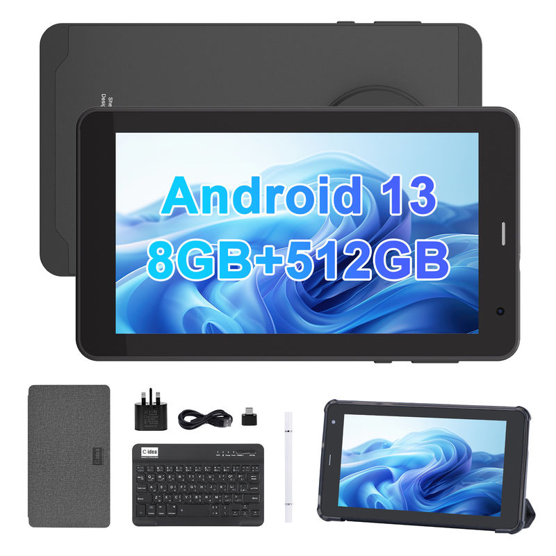 C Idea Android 13 Tablet 512GB مع SIM 7 بوصة جهاز كمبيوتر لوحي للطلاب CM518 Pro الأسود