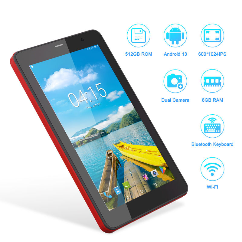 C Idea Android 13 Tablet With SIM Wifi جهاز لوحة بشاشة لمسة 7 بوصة للطلاب CM518 Pro Red