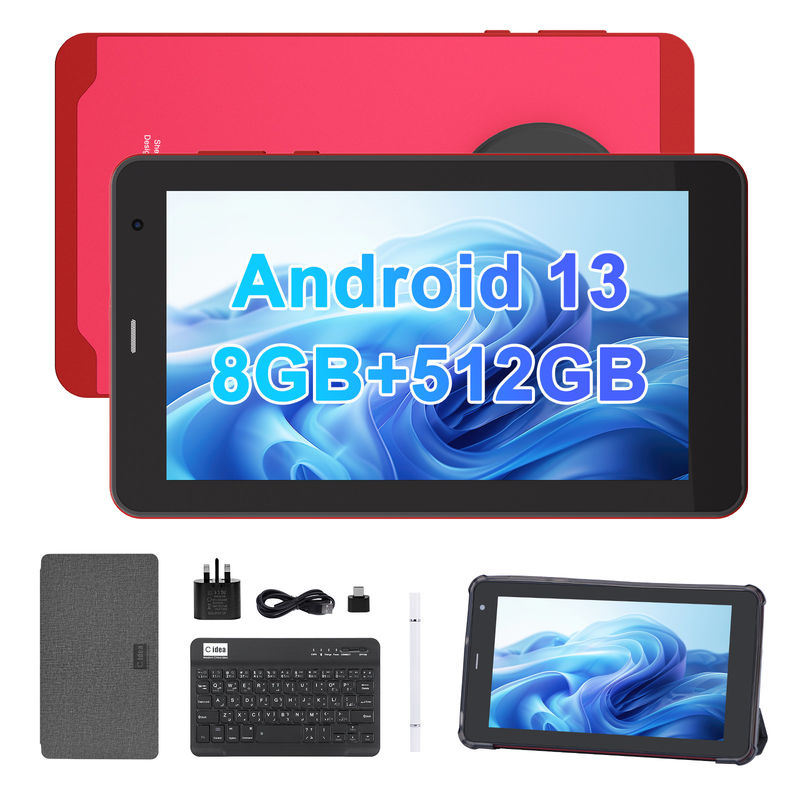 C Idea Android 13 Tablet With SIM Wifi جهاز لوحة بشاشة لمسة 7 بوصة للطلاب CM518 Pro Red