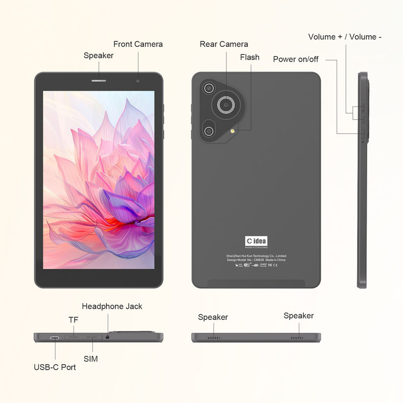 C Idea رباعي النواة Android Tablet المحمول 8 بوصة Tablet للطلاب مع SIM CM828 الأسود
