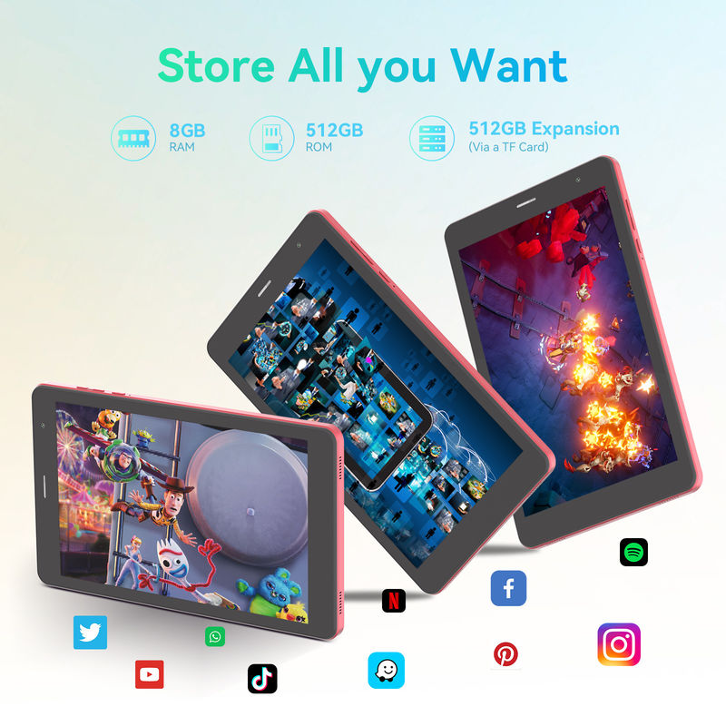 C Idea 5g Android Tablet 8+512gb 8 بوصة Tablet للطلاب مع سيم و واي فاي Cm828 الأحمر