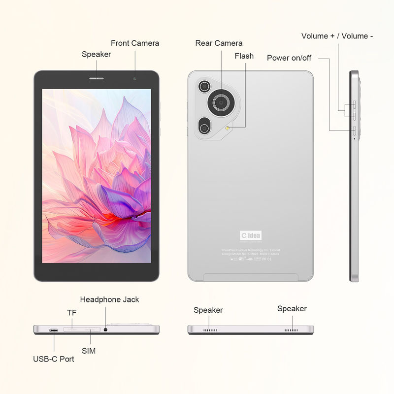 C Idea 8 Inch Tablets كاميرا مزدوجة وشاشة لمسة Smart Tablet PC مع مكالمات هاتفية CM828 فضية
