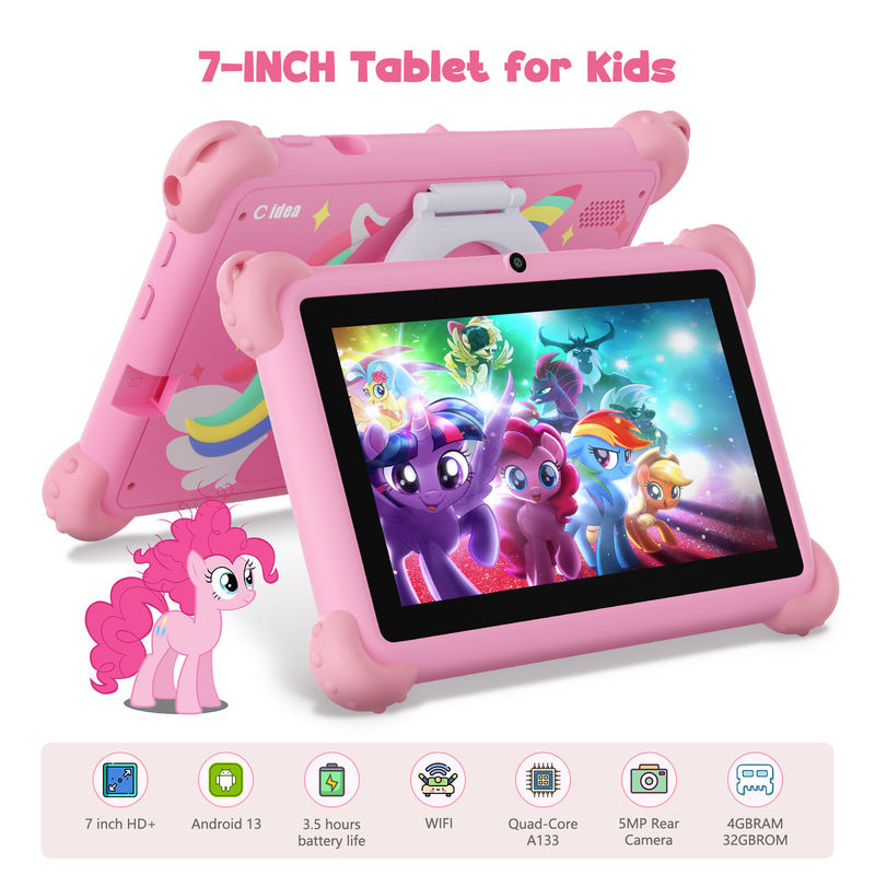 C Idea أندرويد 13 أجهزة الكمبيوتر اللوحية للأطفال 4+32GB أجهزة الكمبيوتر اللوحية التعليمية Kidspad مع APP ودية CM91 وردي