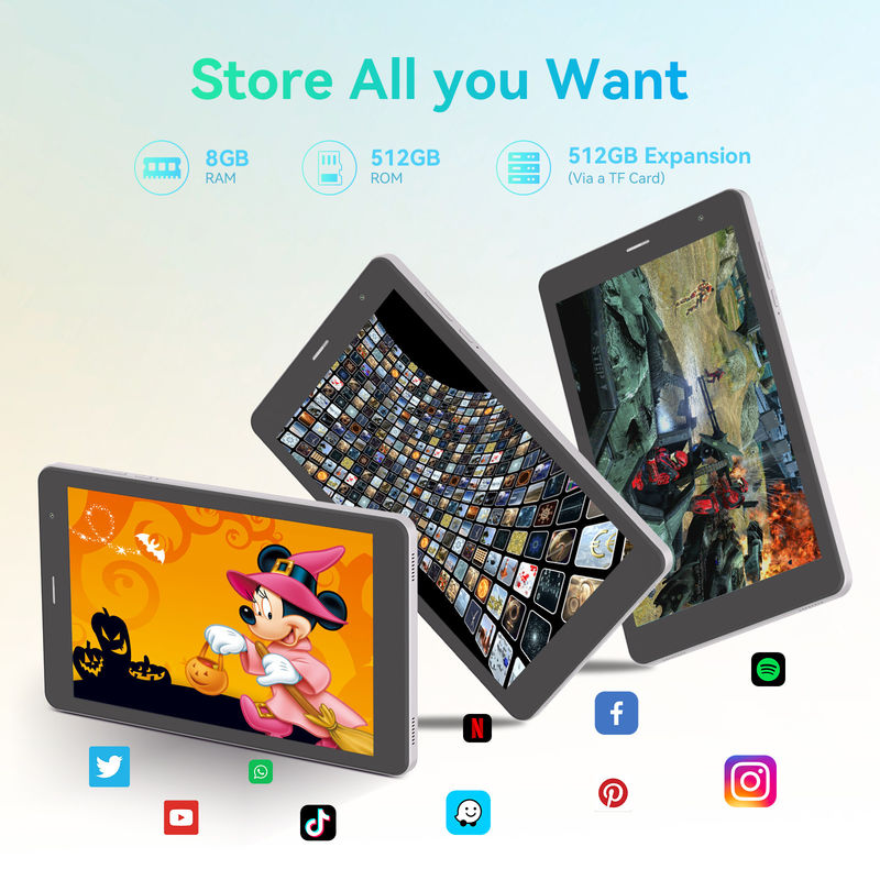 C Idea ODM 8 بوصة بطارية طويلة بطاقة 512GB كاميرة مزدوجة معالج ثمانية نواة جهاز أندرويد جهاز كمبيوتر لوحي مع حالة للطلاب CM828 فضة