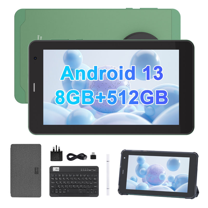 C Idea 7 Inch Tablet Pc Android 13, 8+512gb مع جهاز لوحة ذكي متوافق مع سيم للطلاب CM518pro الأخضر